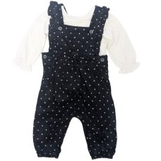 DX308: Baby Girls Navy Corduroy Dungaree & Top Outfit  (0-3 years)